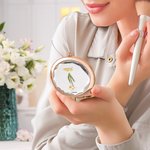 Personalisierte tragbare Gold-Edged Geburt Blume Make-up-Spiegel mit Namen Geburtstag Jahrestag Geschenk für Frauen Mädchen