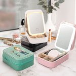 Personalisierte Sternzeichen Geburt Blume Cartoon Charakter PU Leder Schmuckkästchen mit Namen und LED Make-up-Spiegel Geburtstag Muttertag Geschenk für Frauen