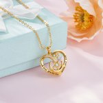 Personalized Star Moon Zircon Heart Necklace with Birthstone Engraved Text Dainty Jewelry Birthday Anniversary Valentine's Day Gift for Women