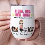 Personalisierte Aquarell Cartoon-Charakter und 1-5 Hunde Design 12oz isoliert Wein Becher mit Namen und auslaufsicher Deckel Geburtstag Geschenk für Frauen Mädchen