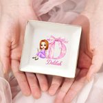 Personalizada Graduado personaje rosa arco inicial cerámica baratija cuadrada joyería plato con nombre felicitación graduación regalo para las mujeres
