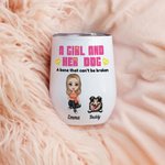 Personalisierte Aquarell Cartoon-Charakter und 1-5 Hunde Design 12oz isoliert Wein Becher mit Namen und auslaufsicher Deckel Geburtstag Geschenk für Frauen Mädchen