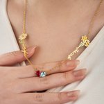 Personalized Bilateral Birth Flower Birthstone Necklace with Names Dainty Jewelry Valentine's Day Anniversary Birthday Gift for Women