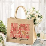 Personalised In My Engaged Era Future Mrs. Reusable Large Jute Tote Bag with Name Engagement Bridal Shower Bachelorette Party Gift for Women