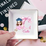 Personalizada Graduado personaje rosa arco inicial cerámica baratija cuadrada joyería plato con nombre felicitación graduación regalo para las mujeres