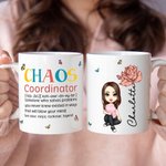 Personalisierte Chaos Koordinator Charakter Geburt Blume 11/15oz Keramik-Becher mit Namen Geburtstag Wertschätzung Geschenk für Freunde Familie