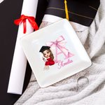 Personalizada Graduado personaje rosa arco inicial cerámica baratija cuadrada joyería plato con nombre felicitación graduación regalo para las mujeres