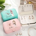 Boite à bijoux portable en cuir PU avec nom et accessoires de voyage Cadeau d'anniversaire pour femme