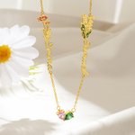 Personalized Bilateral Birth Flower Birthstone Necklace with Names Dainty Jewelry Valentine's Day Anniversary Birthday Gift for Women