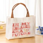 Personalised In My Engaged Era Future Ring Heart Canvas Tote Bag withLeather Handle and Name Engagement Bridal Shower Gift for Women Bridesmaids