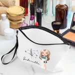 Personalizada Zodiaco Nacimiento Flor Caricatura Personaje Lienzo Bolsa de Maquillaje con Nombre y Muñeca Correa Cumpleaños Ducha Nupcial Regalo para Mujeres
