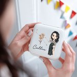 Personalizada Faux Glitter Signo del Zodiaco Nacimiento Flor Cartoon Personaje Cuero Espejo Joyero de viaje con nombre Cumpleaños Regalo de vacaciones para las mujeres