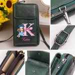 Personalisierte Cartoon Graduate Pink Bow Initial Leder Crossbody Bag Brieftasche mit Namen und Kartenschlitze Geburtstag Reisezubehör Geschenk für Frauen