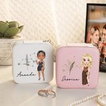 Personalizada Faux Glitter Signo del Zodiaco Nacimiento Flor Cartoon Personaje Cuero Espejo Joyero de viaje con nombre Cumpleaños Regalo de vacaciones para las mujeres