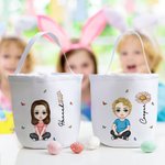 Personalisierte Geburt Blume Cartoon Charakter wiederverwendbare Leinwand Korb mit Namen Egg Hunt Zubehör Geburtstag Ostern Geschenk für Familie Freunde