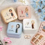 Personalizada Faux Glitter Signo del Zodiaco Nacimiento Flor Cartoon Personaje Cuero Espejo Joyero de viaje con nombre Cumpleaños Regalo de vacaciones para las mujeres