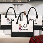 Personalised Cartoon Chef Character Canvas Large Tote Bag with Name Birthday Travel Accessories Gift for Women Cooking Lovers