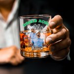 Personalized Old Fashioned Rock Flame Sports Team Photo 10oz Whiskey Glass with Name and Number Game Celebration Party Gift for Sports Lovers