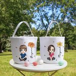 Personalisierte Geburt Blume Cartoon Charakter wiederverwendbare Leinwand Korb mit Namen Egg Hunt Zubehör Geburtstag Ostern Geschenk für Familie Freunde