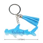 Llavero acrílico personalizado de tiburón martillo con nombre y borla para regalo de cumpleaños para submarinistas amantes del océano