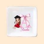 Personalizada Graduado personaje rosa arco inicial cerámica baratija cuadrada joyería plato con nombre felicitación graduación regalo para las mujeres