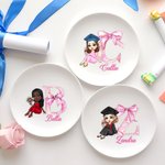 Personalized Graduate Character Pink Bow Initial Ceramic Trinket Jewellery Dish with Name Congratulation Graduation Gift for Women