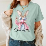 Maglietta personalizzata del coniglietto pasquale che soffia bolle di sapone 100% cotone per adulti con nome Regalo di compleanno di Pasqua per donne