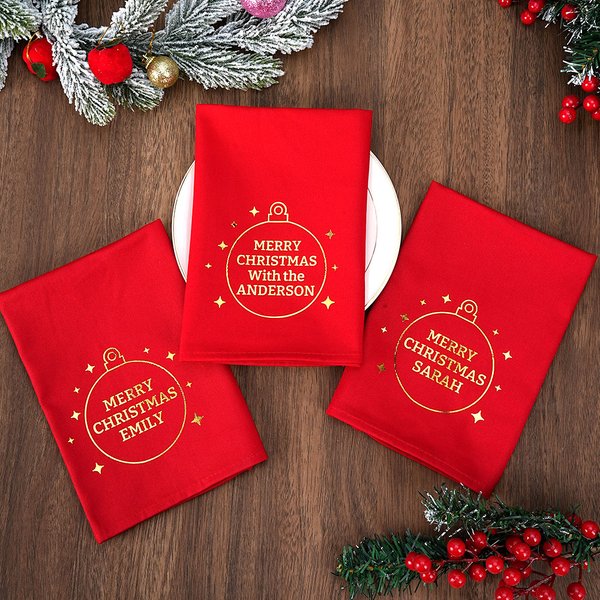 Tovagliolo da tavola riutilizzabile personalizzato in cotone 100% Merry Christmas con nome Decorazione da tavolo Regalo di Natale per la famiglia