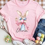 Maglietta personalizzata del coniglietto pasquale che soffia bolle di sapone 100% cotone per adulti con nome Regalo di compleanno di Pasqua per donne