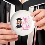 Personalized Graduate Character Pink Bow Initial Ceramic Trinket Jewellery Dish with Name Congratulation Graduation Gift for Women