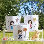 Personalisierte Geburt Blume Cartoon Charakter wiederverwendbare Leinwand Korb mit Namen Egg Hunt Zubehör Geburtstag Ostern Geschenk für Familie Freunde
