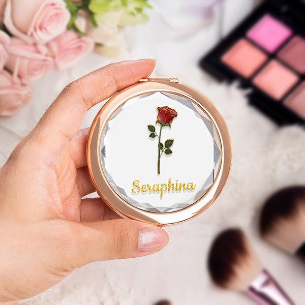 Personalisierte tragbare Gold-Edged Geburt Blume Make-up-Spiegel mit Namen Geburtstag Jahrestag Geschenk für Frauen Mädchen