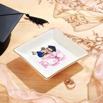 Personalizada Graduado personaje rosa arco inicial cerámica baratija cuadrada joyería plato con nombre felicitación graduación regalo para las mujeres