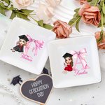 Personalizada Graduado personaje rosa arco inicial cerámica baratija cuadrada joyería plato con nombre felicitación graduación regalo para las mujeres