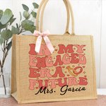 Personalised In My Engaged Era Future Mrs. Reusable Large Jute Tote Bag with Name Engagement Bridal Shower Bachelorette Party Gift for Women