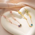 Personalized Bilateral Birth Flower Birthstone Necklace with Names Dainty Jewelry Valentine's Day Anniversary Birthday Gift for Women