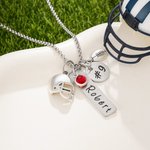 Personalized Birthstone Football Helmet Necklace with Engraved Name and Number Game Day Team Birthday Gift for Sports Lover