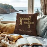 Personalized Rustic Scrabble 2-25 Names Crossword Puzzle Art Throw Pillow Cover with Title Home Decor Birthday Holiday Party Gift for Family Friends