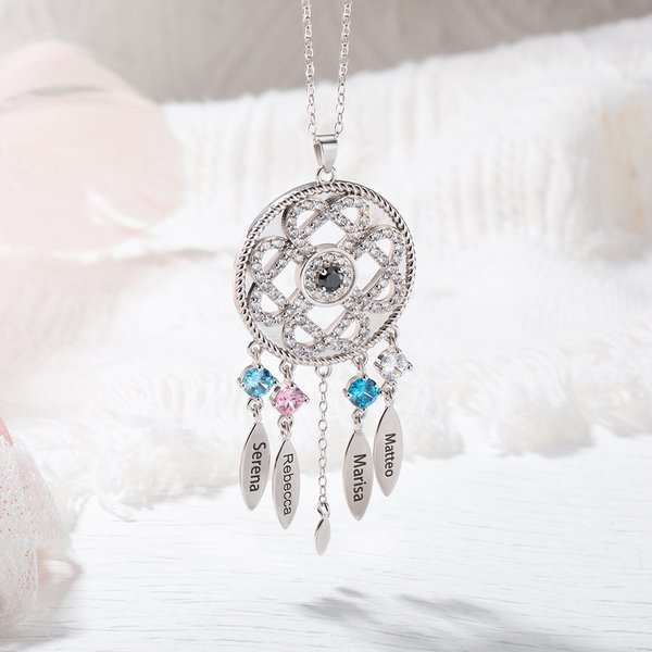 Collana di zirconi per buona fortuna personalizzata con nome e pietra di nascita incisibile con 1-7 nomi regalo di compleanno e anniversario per donne