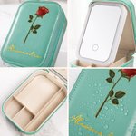 Scatola portagioielli in pelle PU portatile personalizzata con nome e fiore di nascita specchio per trucco a LED regalo di compleanno per donne