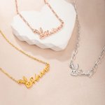 Personalisierte niedliche Hase Name Halskette Zierliche Schmuck Ostern Geburtstag Jahrestag Geschenk für Frauen Mädchen