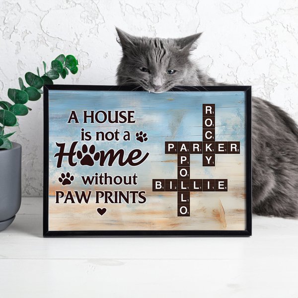 Personalized Paw Print Pet Crossword Puzzle Art Canvas Poster Framed Frameless Painting Home Decor Birthday Gift for Pet Lover