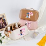 Personalised Cartoon Graduate Pink Bow Initial Leather Makeup Bag with Name Travel Accessories Birthday Graduation Gift for Women Girls