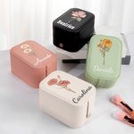 Portagioie in pelle PU portatile da viaggio personalizzato con nome e fiore di nascita specchio LED regalo di San Valentino per donne