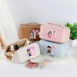 Personalised Cartoon Graduate Pink Bow Initial Leather Makeup Bag with Name Travel Accessories Birthday Graduation Gift for Women Girls