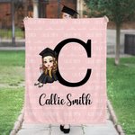 Personalisierte Cartoon Graduation Mädchen Wort Wolke weiche Decke mit Initial und Name Home Decor Graduation Geschenk für Schulkameraden Mädchen