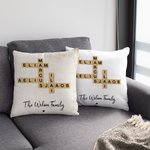 Personalized Rustic Scrabble 2-25 Names Crossword Puzzle Art Throw Pillow Cover with Title Home Decor Birthday Holiday Party Gift for Family Friends