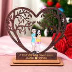 Targa in legno con nomi incisi Decorazione da scrivania per San Valentino Regalo di anniversario per coppie