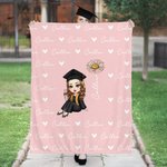 Personalisierte Cartoon Graduate Charakter Geburt Blume weiche Decke mit Namen Home Decor Graduation Geschenk für Frauen Mädchen