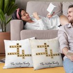Personalized Rustic Scrabble 2-25 Names Crossword Puzzle Art Throw Pillow Cover with Title Home Decor Birthday Holiday Party Gift for Family Friends